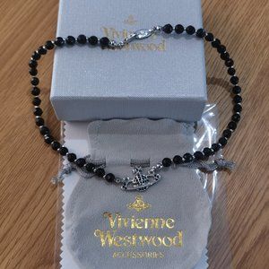 Vivienne Westwood Black Crystal and Silver Choker